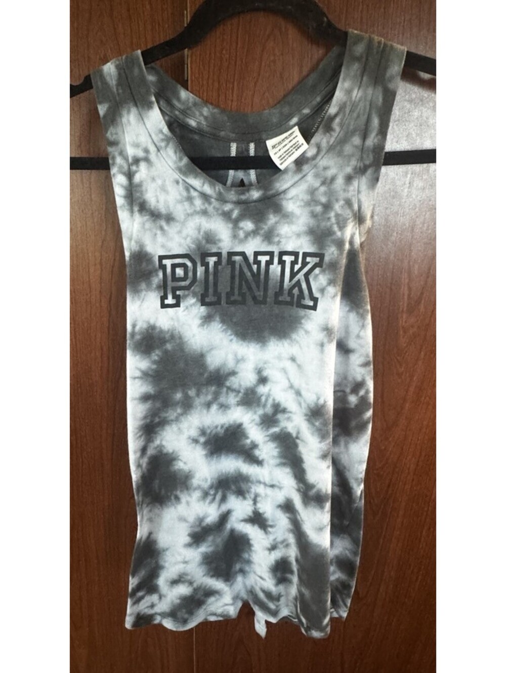 Victoria’s Secret PINK XS Tie Dye Open Back Cutout Tank Top Black Gray